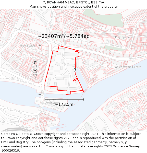 7, ROWNHAM MEAD, BRISTOL, BS8 4YA: Plot and title map