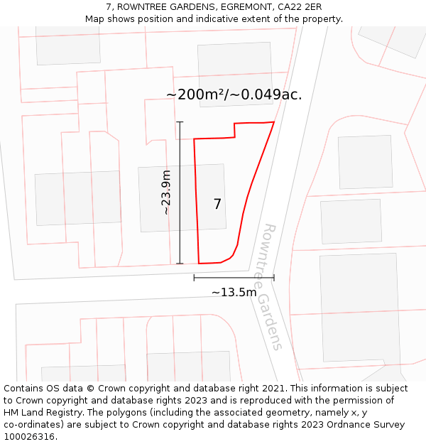 7, ROWNTREE GARDENS, EGREMONT, CA22 2ER: Plot and title map
