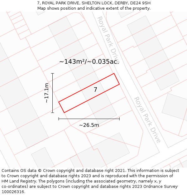 7, ROYAL PARK DRIVE, SHELTON LOCK, DERBY, DE24 9SH: Plot and title map
