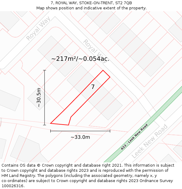 7, ROYAL WAY, STOKE-ON-TRENT, ST2 7QB: Plot and title map