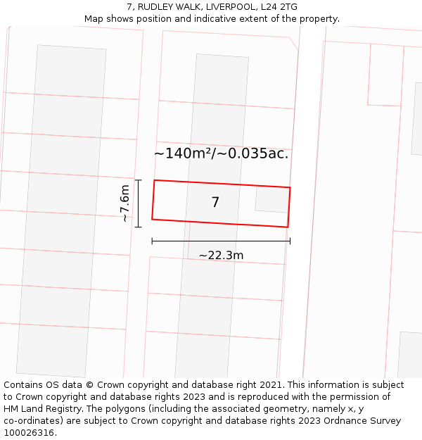 7, RUDLEY WALK, LIVERPOOL, L24 2TG: Plot and title map