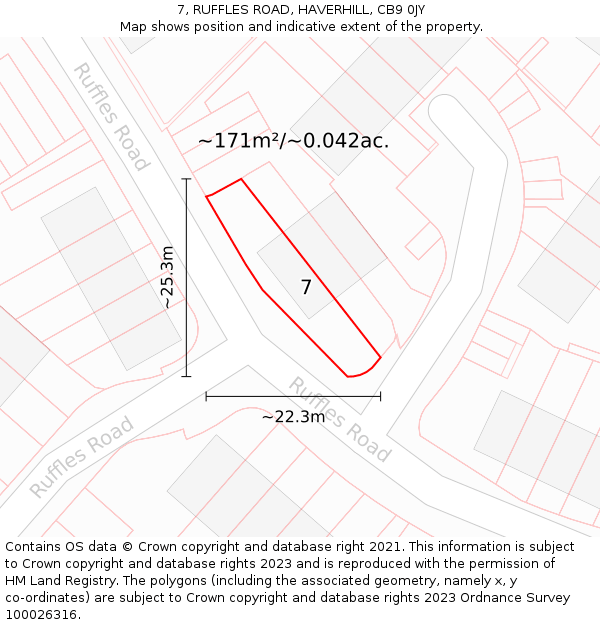 7, RUFFLES ROAD, HAVERHILL, CB9 0JY: Plot and title map