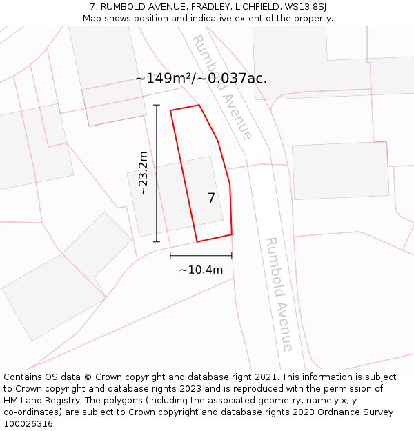 7, RUMBOLD AVENUE, FRADLEY, LICHFIELD, WS13 8SJ: Plot and title map