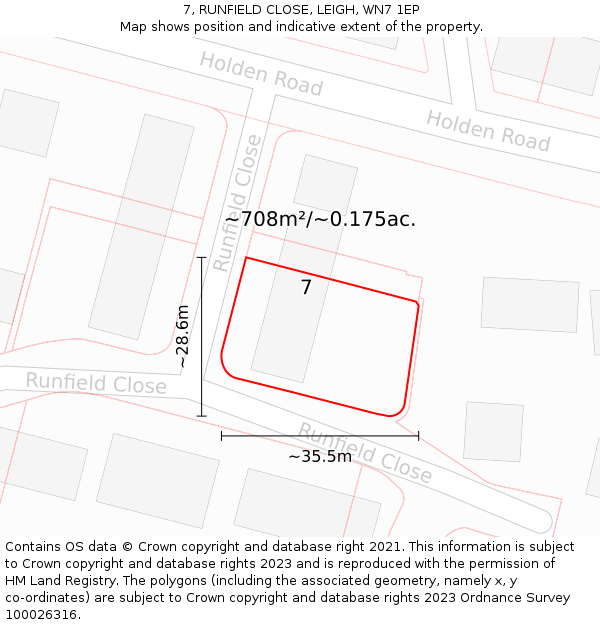 7, RUNFIELD CLOSE, LEIGH, WN7 1EP: Plot and title map