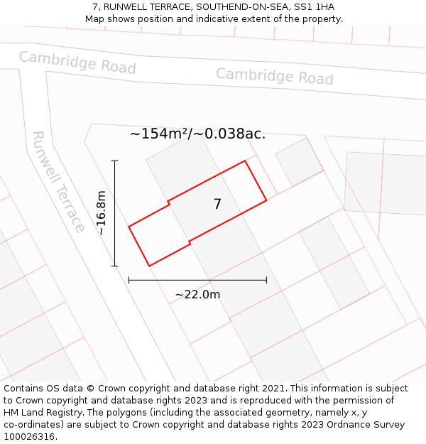 7, RUNWELL TERRACE, SOUTHEND-ON-SEA, SS1 1HA: Plot and title map