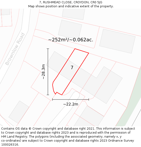 7, RUSHMEAD CLOSE, CROYDON, CR0 5JG: Plot and title map