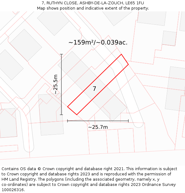 7, RUTHYN CLOSE, ASHBY-DE-LA-ZOUCH, LE65 1FU: Plot and title map
