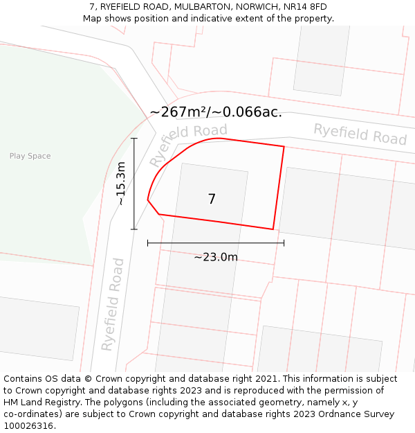 7, RYEFIELD ROAD, MULBARTON, NORWICH, NR14 8FD: Plot and title map