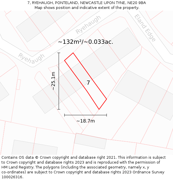7, RYEHAUGH, PONTELAND, NEWCASTLE UPON TYNE, NE20 9BA: Plot and title map