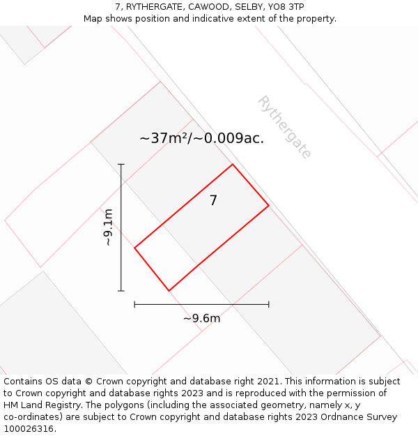 7, RYTHERGATE, CAWOOD, SELBY, YO8 3TP: Plot and title map