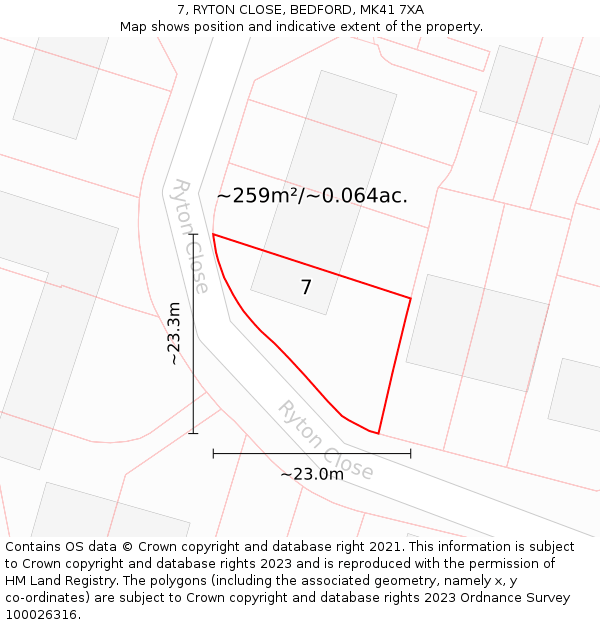 7, RYTON CLOSE, BEDFORD, MK41 7XA: Plot and title map