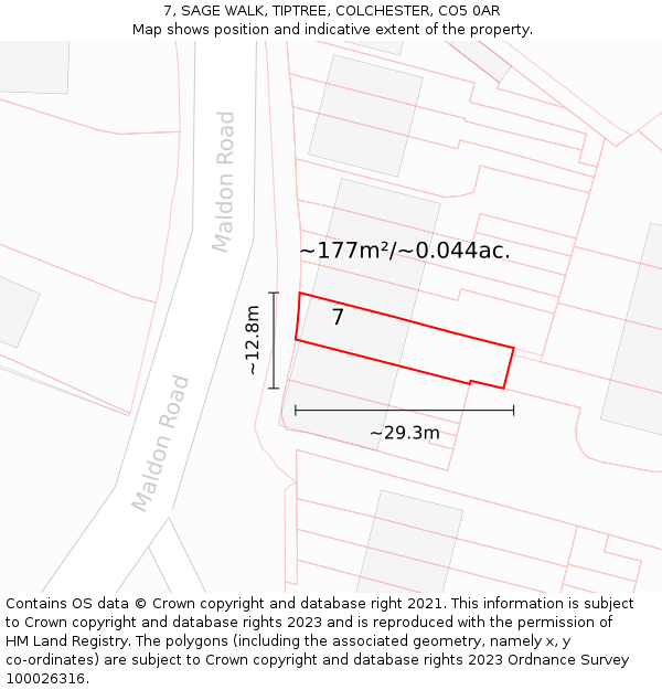 7, SAGE WALK, TIPTREE, COLCHESTER, CO5 0AR: Plot and title map