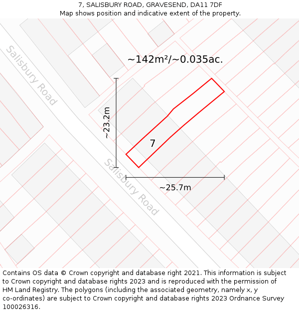 7, SALISBURY ROAD, GRAVESEND, DA11 7DF: Plot and title map