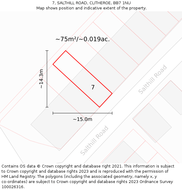 7, SALTHILL ROAD, CLITHEROE, BB7 1NU: Plot and title map