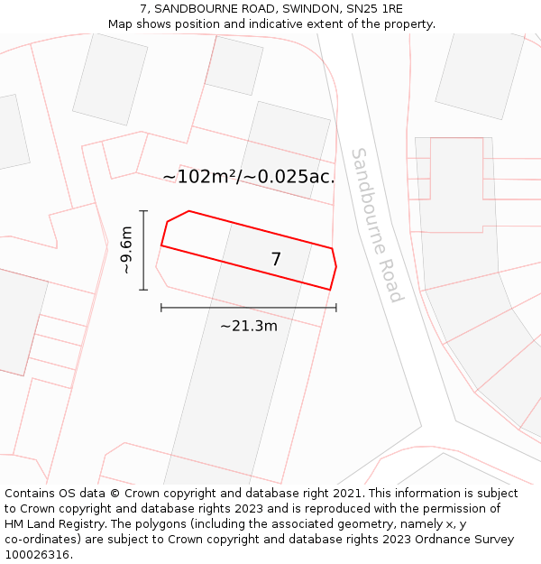 7, SANDBOURNE ROAD, SWINDON, SN25 1RE: Plot and title map