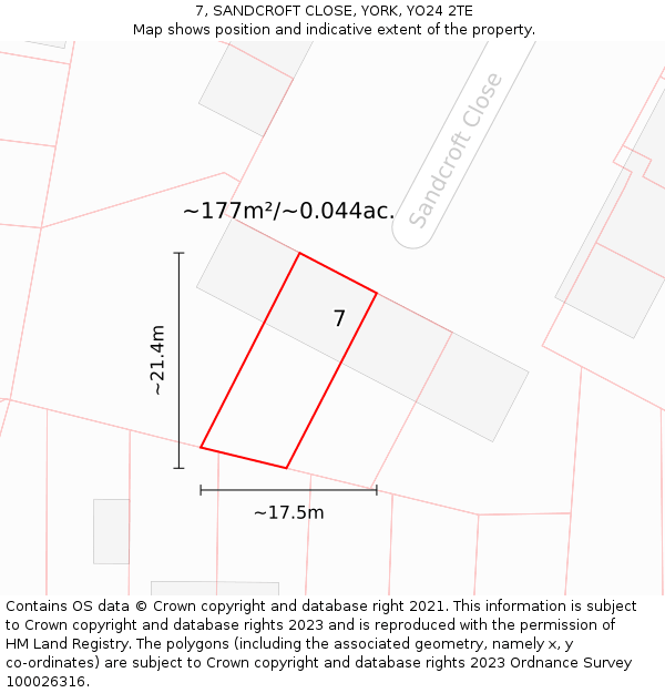 7, SANDCROFT CLOSE, YORK, YO24 2TE: Plot and title map
