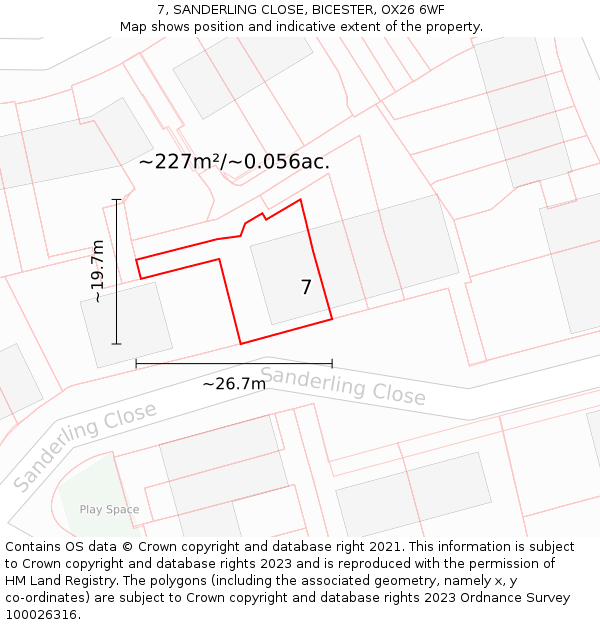 7, SANDERLING CLOSE, BICESTER, OX26 6WF: Plot and title map