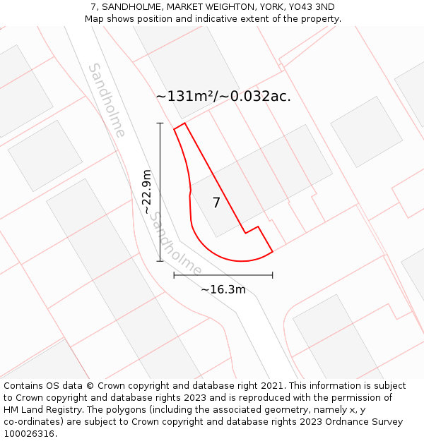 7, SANDHOLME, MARKET WEIGHTON, YORK, YO43 3ND: Plot and title map