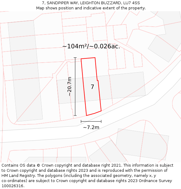 7, SANDPIPER WAY, LEIGHTON BUZZARD, LU7 4SS: Plot and title map