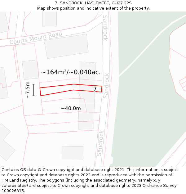 7, SANDROCK, HASLEMERE, GU27 2PS: Plot and title map