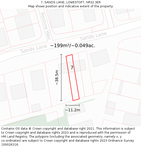 7, SANDS LANE, LOWESTOFT, NR32 3ER: Plot and title map