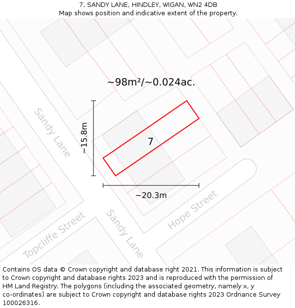 7, SANDY LANE, HINDLEY, WIGAN, WN2 4DB: Plot and title map