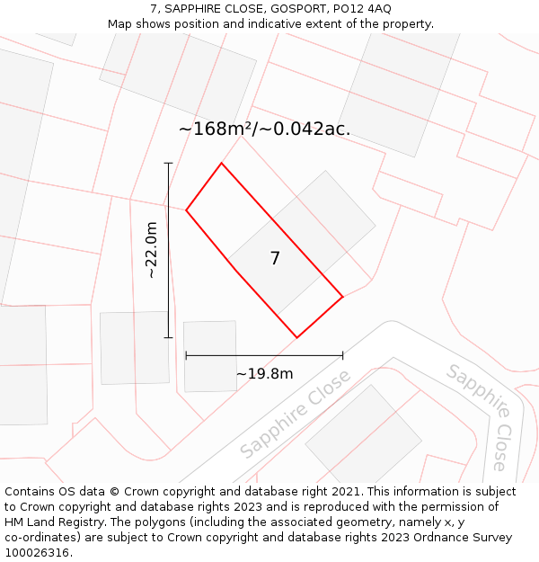 7, SAPPHIRE CLOSE, GOSPORT, PO12 4AQ: Plot and title map