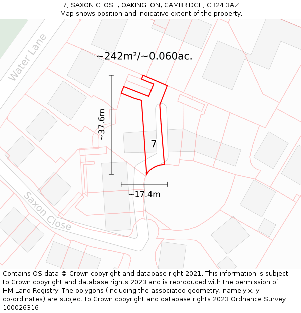 7, SAXON CLOSE, OAKINGTON, CAMBRIDGE, CB24 3AZ: Plot and title map