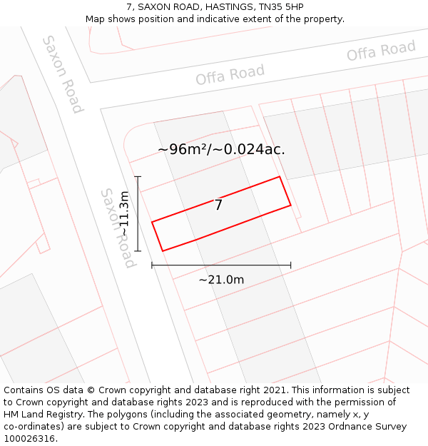 7, SAXON ROAD, HASTINGS, TN35 5HP: Plot and title map