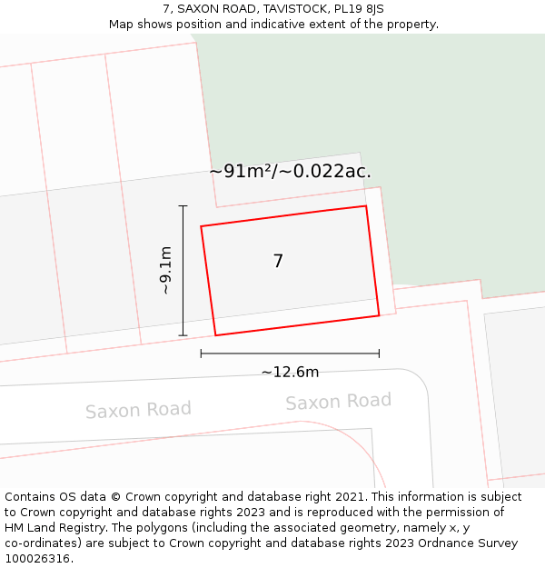7, SAXON ROAD, TAVISTOCK, PL19 8JS: Plot and title map