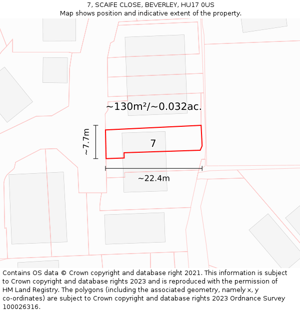 7, SCAIFE CLOSE, BEVERLEY, HU17 0US: Plot and title map