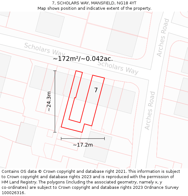 7, SCHOLARS WAY, MANSFIELD, NG18 4YT: Plot and title map