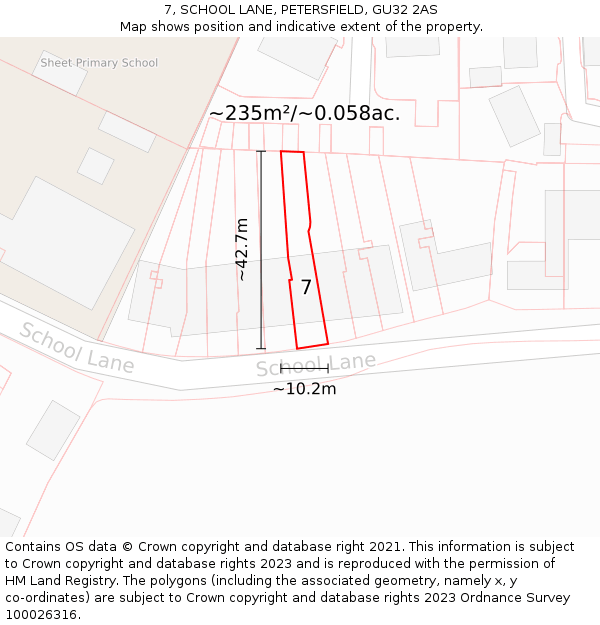 7, SCHOOL LANE, PETERSFIELD, GU32 2AS: Plot and title map