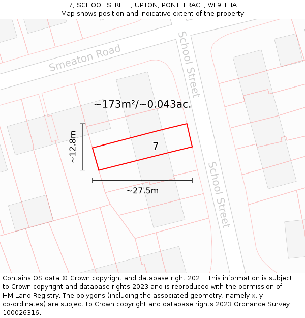 7, SCHOOL STREET, UPTON, PONTEFRACT, WF9 1HA: Plot and title map