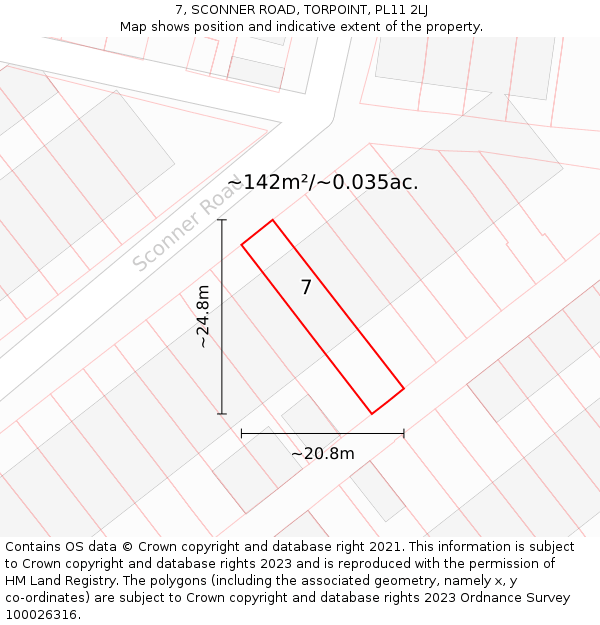 7, SCONNER ROAD, TORPOINT, PL11 2LJ: Plot and title map