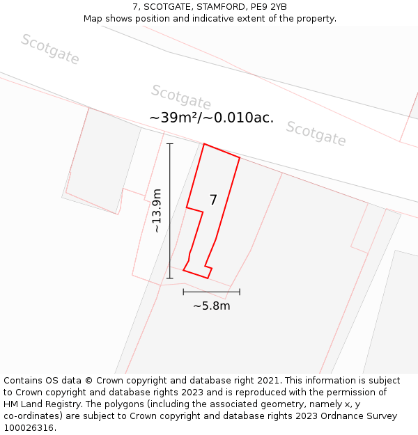 7, SCOTGATE, STAMFORD, PE9 2YB: Plot and title map