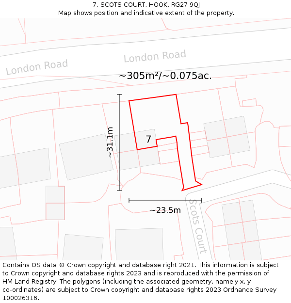 7, SCOTS COURT, HOOK, RG27 9QJ: Plot and title map