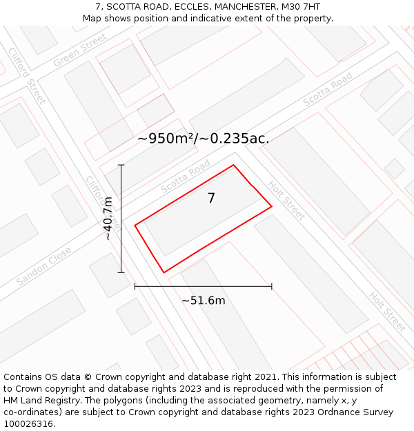 7, SCOTTA ROAD, ECCLES, MANCHESTER, M30 7HT: Plot and title map