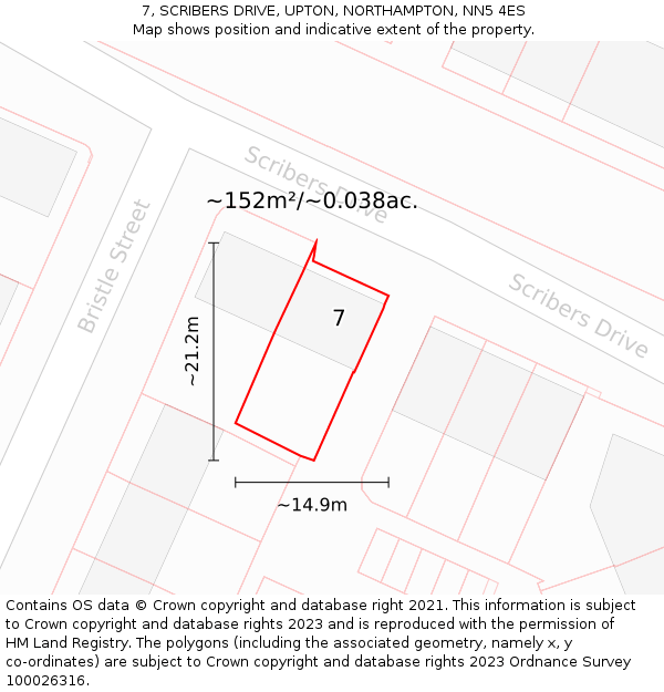 7, SCRIBERS DRIVE, UPTON, NORTHAMPTON, NN5 4ES: Plot and title map