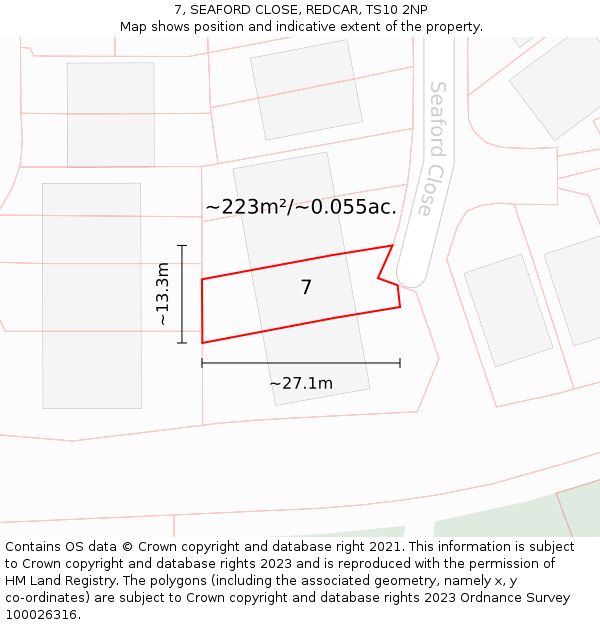 7, SEAFORD CLOSE, REDCAR, TS10 2NP: Plot and title map