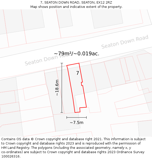 7, SEATON DOWN ROAD, SEATON, EX12 2RZ: Plot and title map