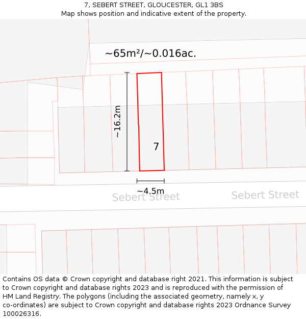 7, SEBERT STREET, GLOUCESTER, GL1 3BS: Plot and title map