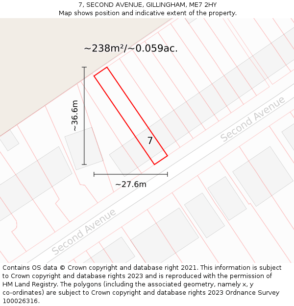 7, SECOND AVENUE, GILLINGHAM, ME7 2HY: Plot and title map