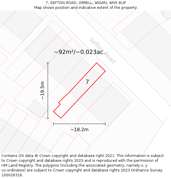 7, SEFTON ROAD, ORRELL, WIGAN, WN5 8UP: Plot and title map