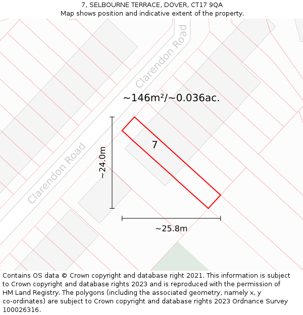 7, SELBOURNE TERRACE, DOVER, CT17 9QA: Plot and title map