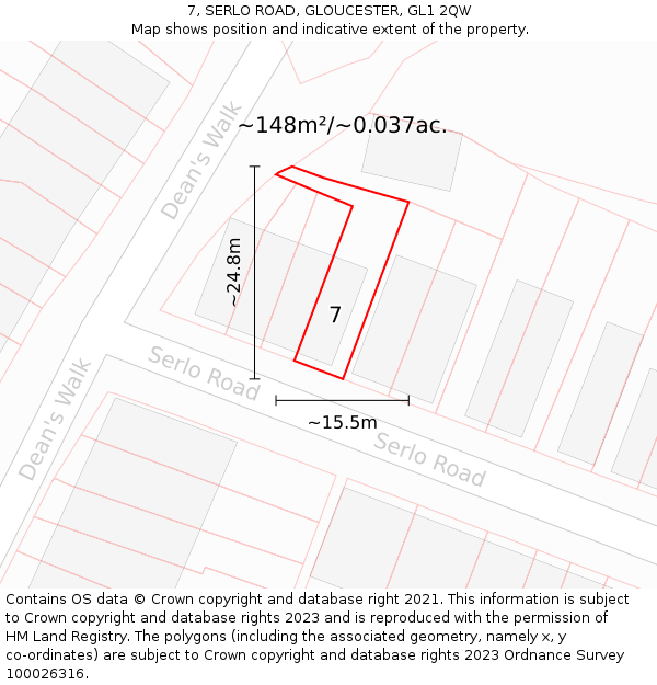 7, SERLO ROAD, GLOUCESTER, GL1 2QW: Plot and title map