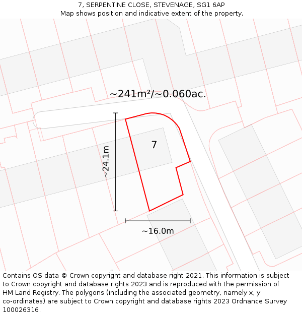 7, SERPENTINE CLOSE, STEVENAGE, SG1 6AP: Plot and title map