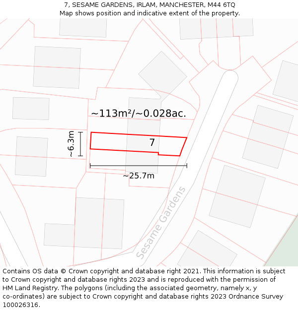 7, SESAME GARDENS, IRLAM, MANCHESTER, M44 6TQ: Plot and title map