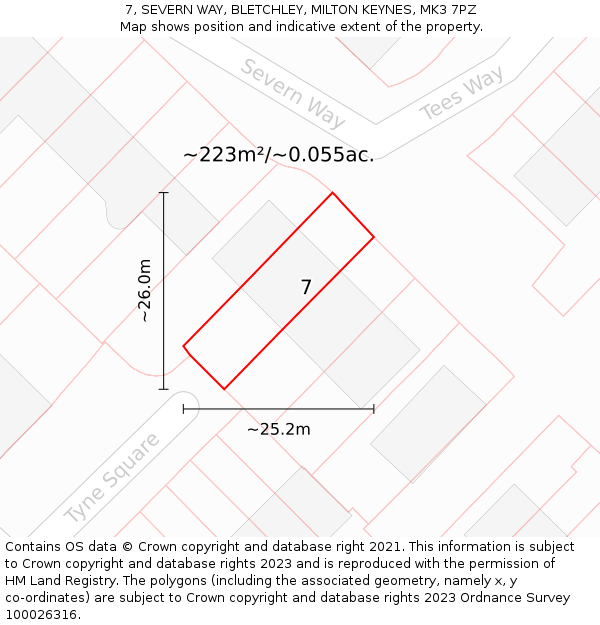 7, SEVERN WAY, BLETCHLEY, MILTON KEYNES, MK3 7PZ: Plot and title map