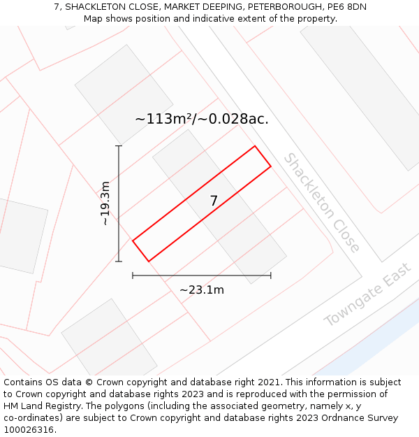 7, SHACKLETON CLOSE, MARKET DEEPING, PETERBOROUGH, PE6 8DN: Plot and title map